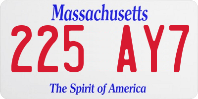MA license plate 225AY7