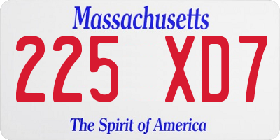 MA license plate 225XD7