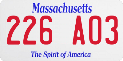 MA license plate 226AO3