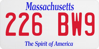MA license plate 226BW9