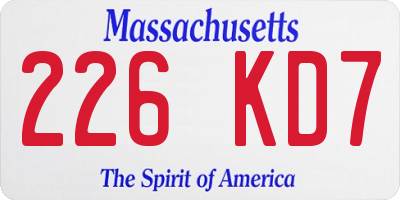 MA license plate 226KD7