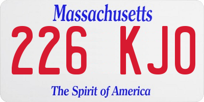 MA license plate 226KJ0