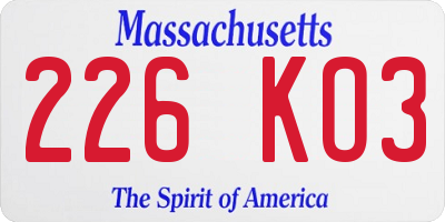 MA license plate 226KO3
