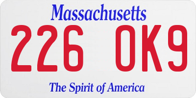 MA license plate 226OK9
