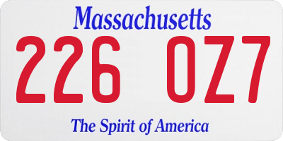 MA license plate 226OZ7