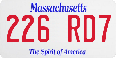 MA license plate 226RD7
