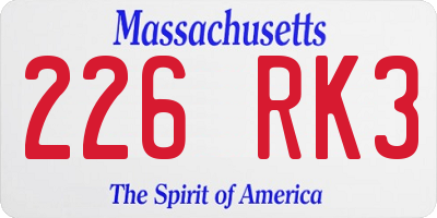 MA license plate 226RK3