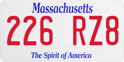 MA license plate 226RZ8