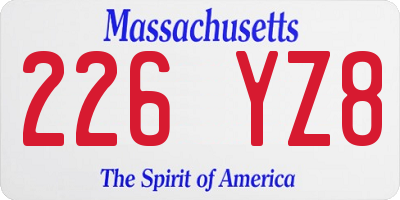 MA license plate 226YZ8