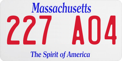 MA license plate 227AO4