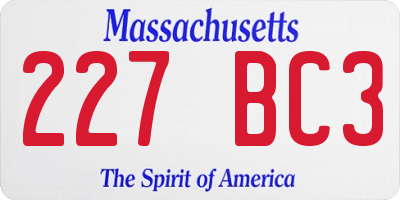 MA license plate 227BC3