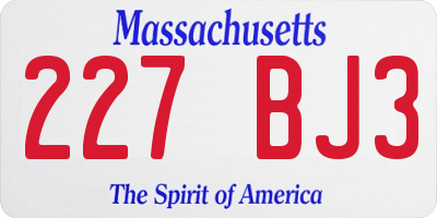MA license plate 227BJ3