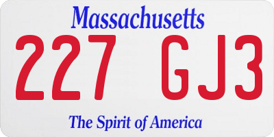 MA license plate 227GJ3