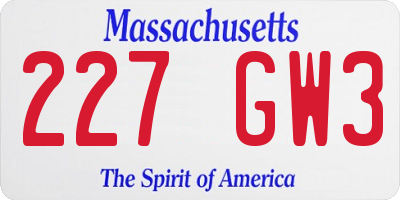 MA license plate 227GW3