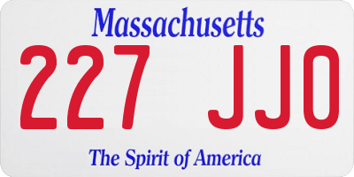 MA license plate 227JJ0