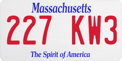 MA license plate 227KW3