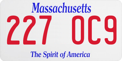 MA license plate 227OC9