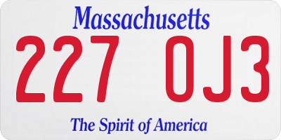 MA license plate 227OJ3