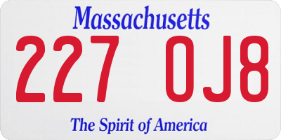 MA license plate 227OJ8