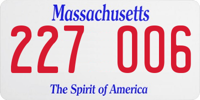 MA license plate 227OO6