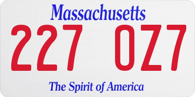MA license plate 227OZ7