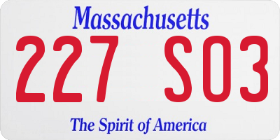 MA license plate 227SO3
