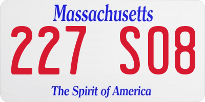 MA license plate 227SO8