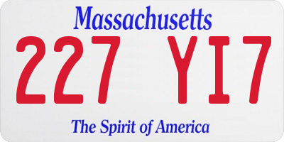MA license plate 227YI7