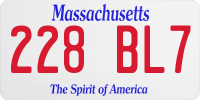 MA license plate 228BL7