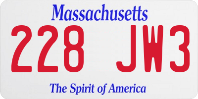MA license plate 228JW3