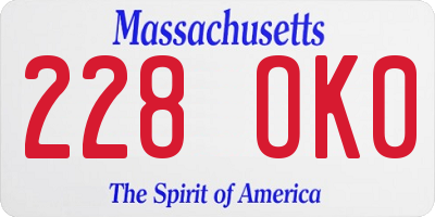 MA license plate 228OK0
