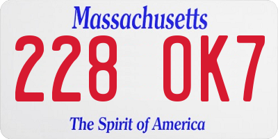MA license plate 228OK7
