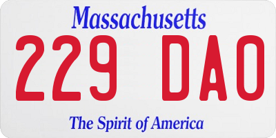 MA license plate 229DA0