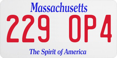 MA license plate 229OP4