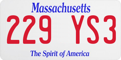 MA license plate 229YS3