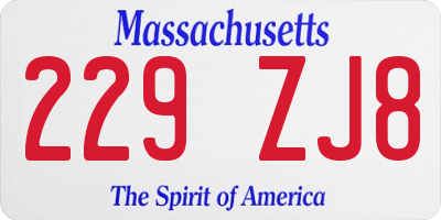 MA license plate 229ZJ8