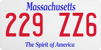 MA license plate 229ZZ6