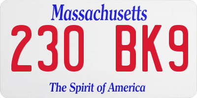 MA license plate 230BK9