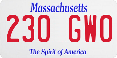 MA license plate 230GW0