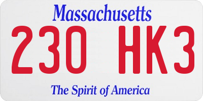 MA license plate 230HK3
