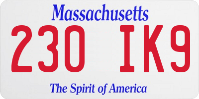 MA license plate 230IK9