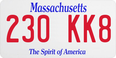 MA license plate 230KK8