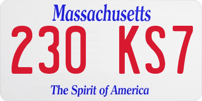 MA license plate 230KS7