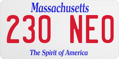 MA license plate 230NE0