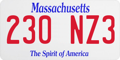 MA license plate 230NZ3