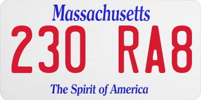 MA license plate 230RA8