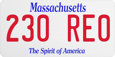MA license plate 230RE0
