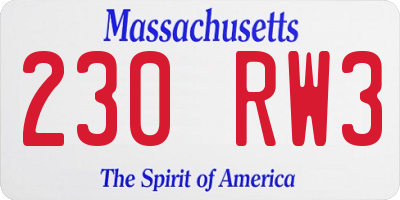 MA license plate 230RW3
