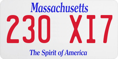 MA license plate 230XI7