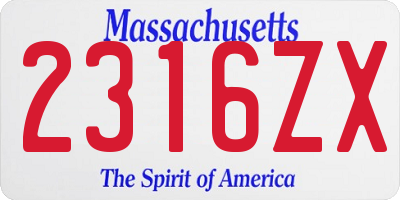 MA license plate 2316ZX